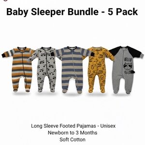 Carter’s Baby Unisex 0-3 Months Long Sleeve Bodysuit Bundle 5 Piece Set